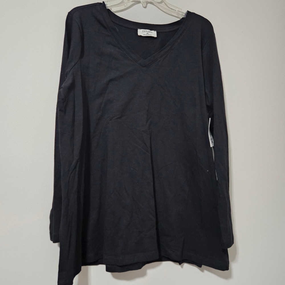 Zenana Women Black V-Neck Long Sleeve Tunic Top GT-1058X Plus Size 2X‎ NWT